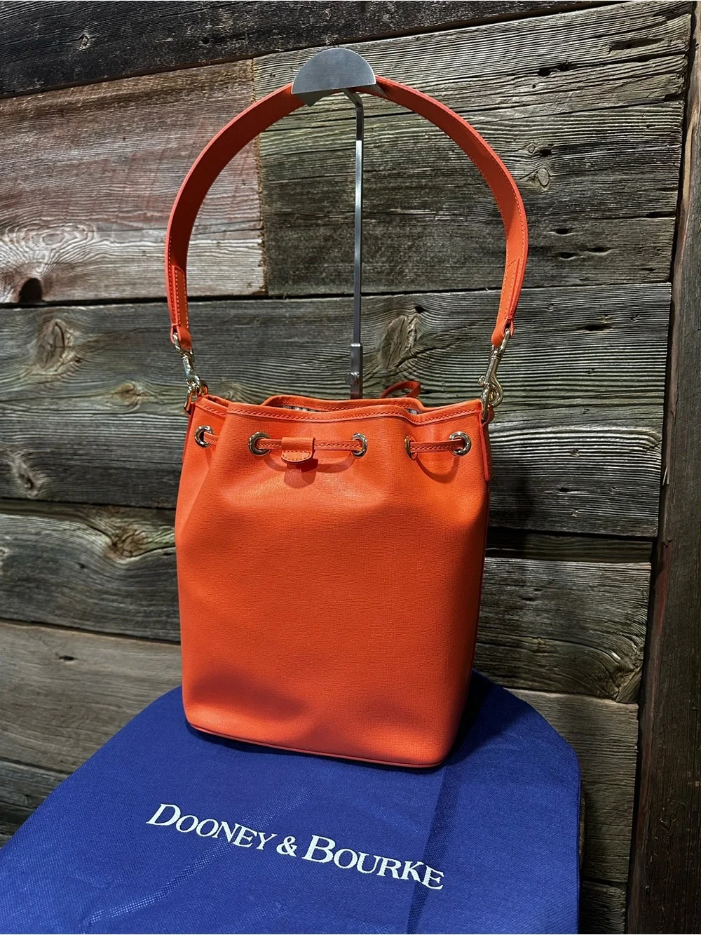 ✨ EUC Dooney & Bourke Saffiano Drawstring Bucket Bag & Matching Wallet Set Coral